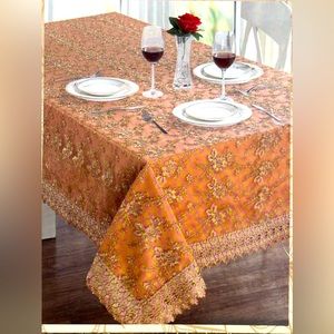 Christmas Luxury Table Cloth  Megan Beige & gold  Embroidery .: